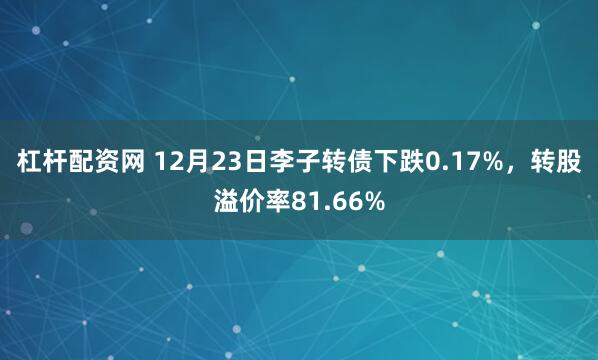 杠杆配资网 12月23日李子转债下跌0.17%，转股溢价率81.66%